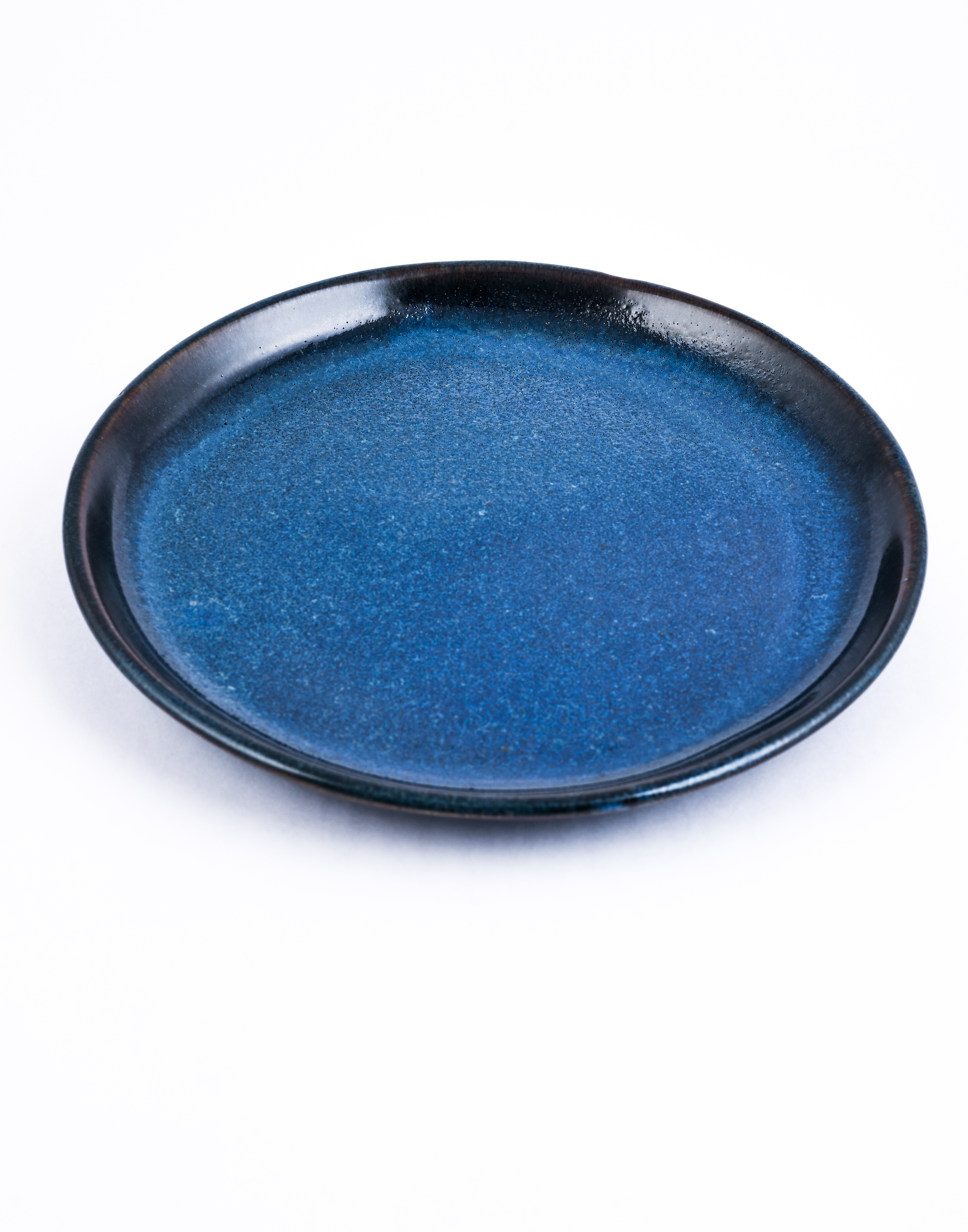 Studio Pottery Dinner Plate - 25x25x3 Cm, Glossy Blue Ceramic Finish