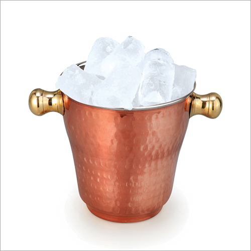 Ice Bucket - Copper, 10 x 10 x 12 cm, 1.5 L Capacity, Hammered Finish, Double Wall Insulation, Stainless Steel Handle