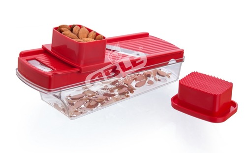 Dry Fruit Slicer - Stainless Steel Blade,  Compact Multi-Color ABS Design | Ergonomic, Adjustable Thickness, Detachable Storage Container