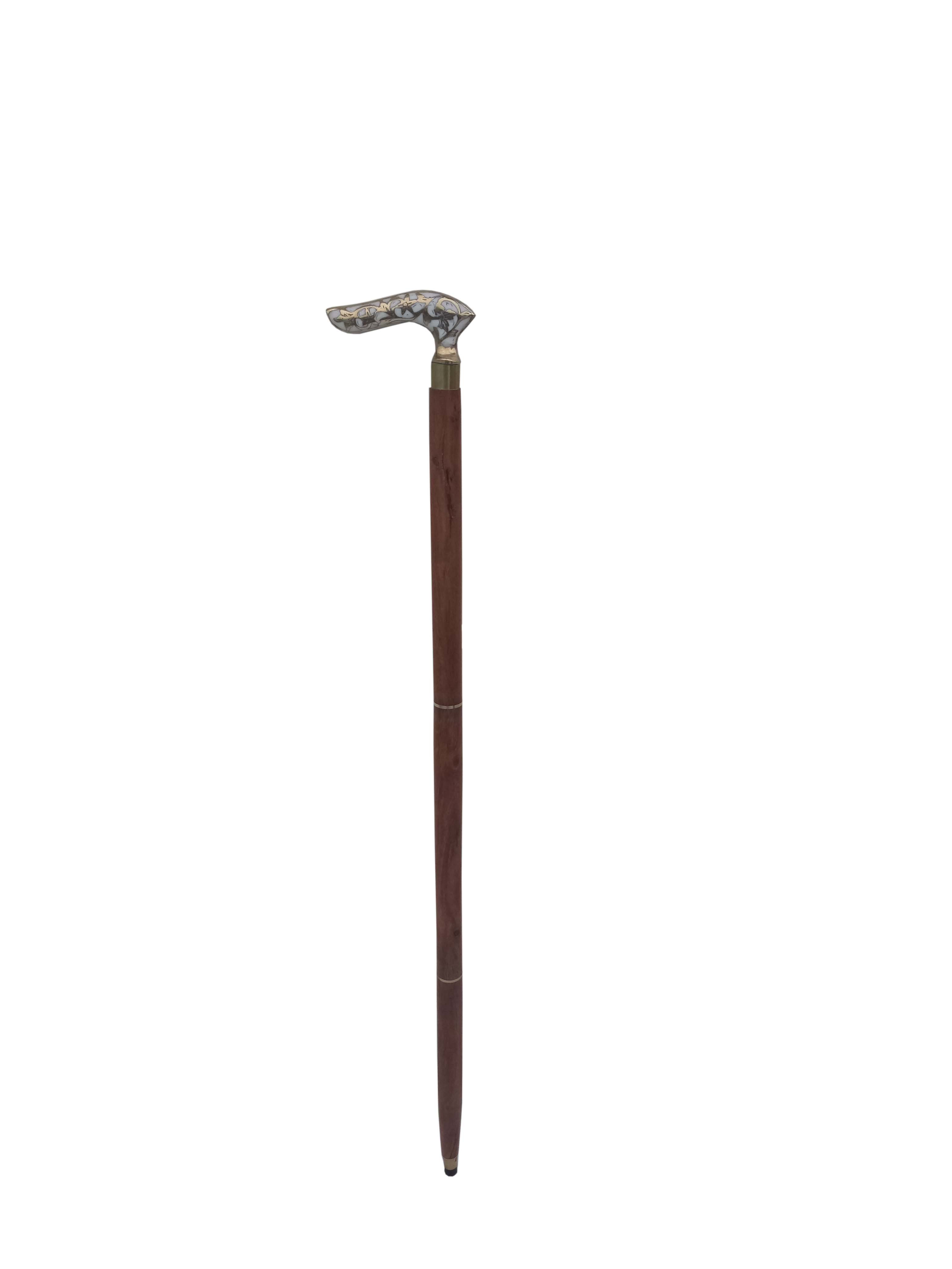 Brass Leaf Design Handle Simple Wooden Walking Stick