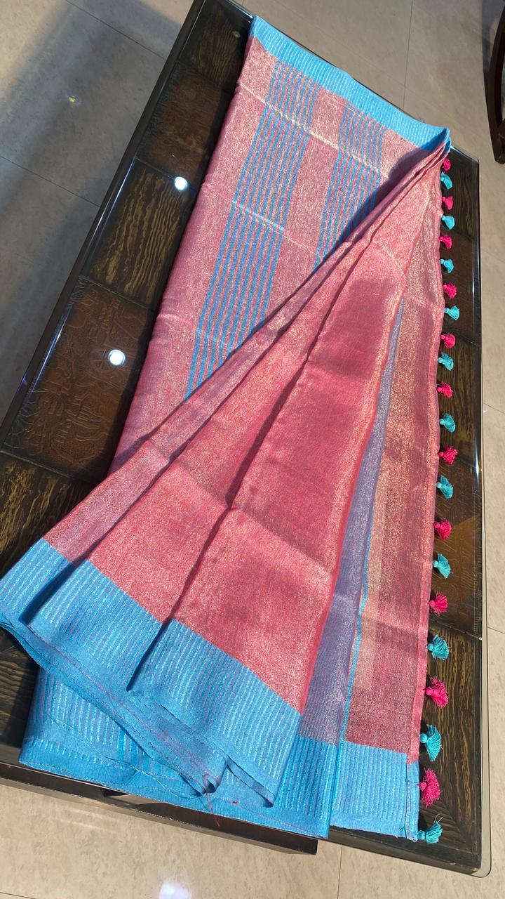 Pure Tissue Linen Saree - Fabric: Silk, Pattern: Plain, Style: Other | Occasion: Party Wear, Season: All Year Round