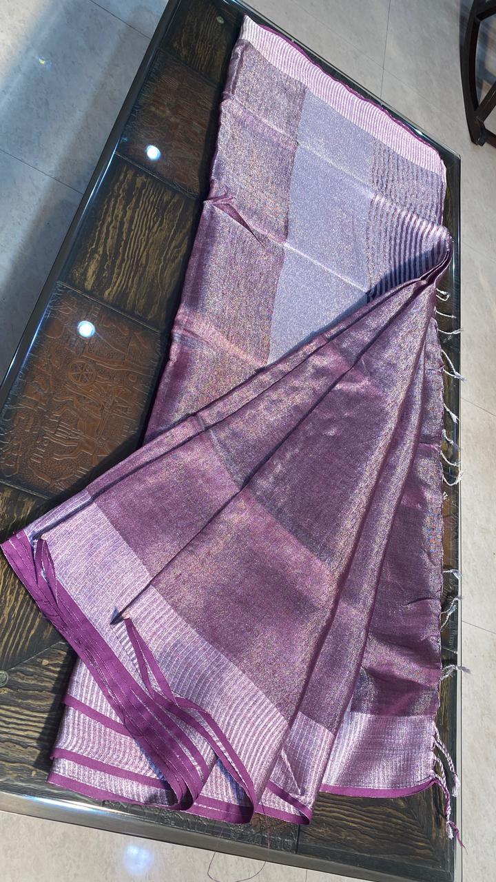Pure Tissue Linen Saree - Fabric: Silk, Pattern: Plain, Style: Other | Occasion: Party Wear, Season: All Year Round