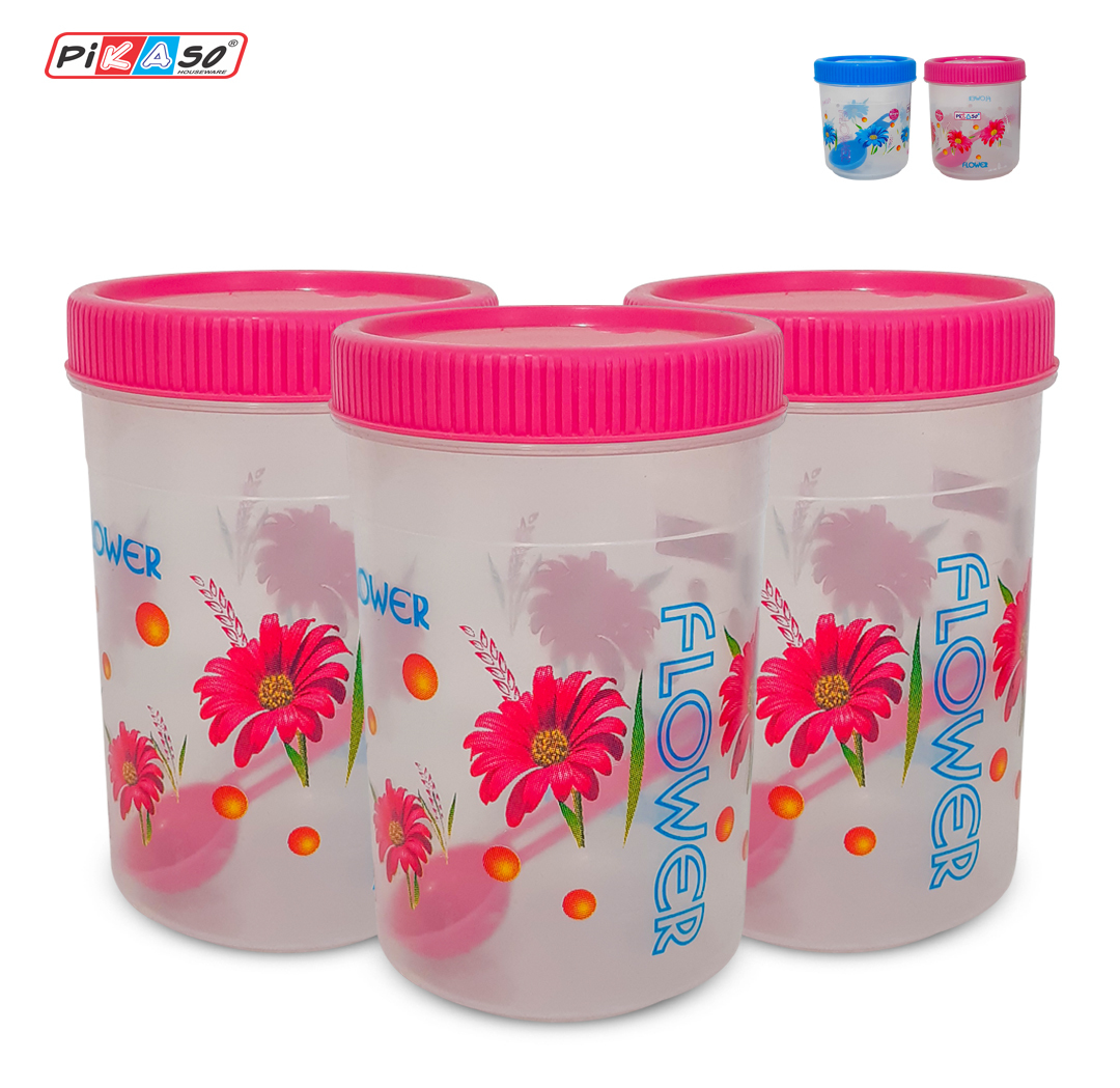 Classic Container 1100 (3 Pc Set) - Polypropylene, 105x105x180 Mm, Pink & Blue | Biodegradable, Eco-friendly, Round Kitchen Container