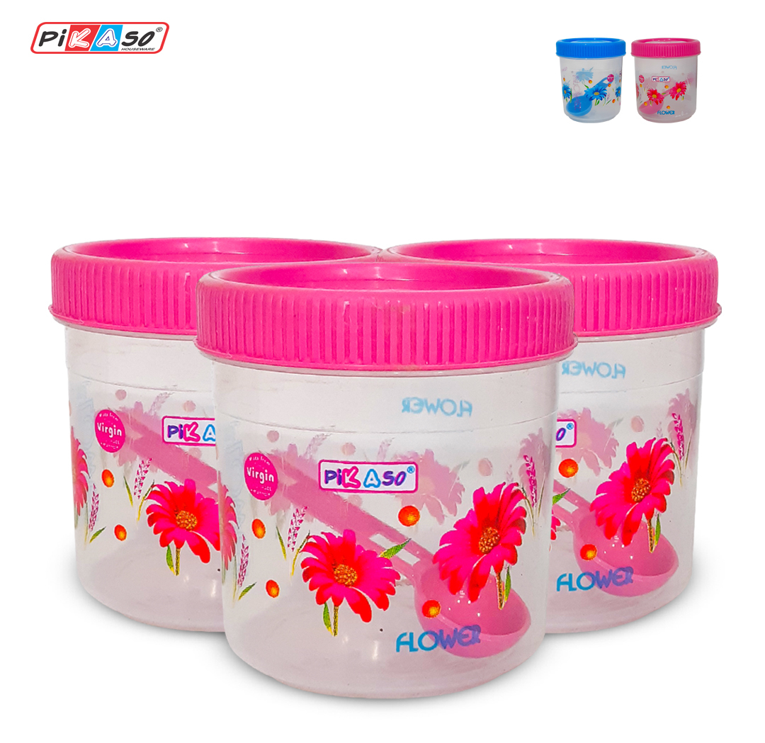 Classic Container 1000 (3 Pc Set) - Polypropylene, 110x110x125mm, Pink & Blue | Eco-friendly, Food Container, Nontoxic, Heat Resistant, Round Shape