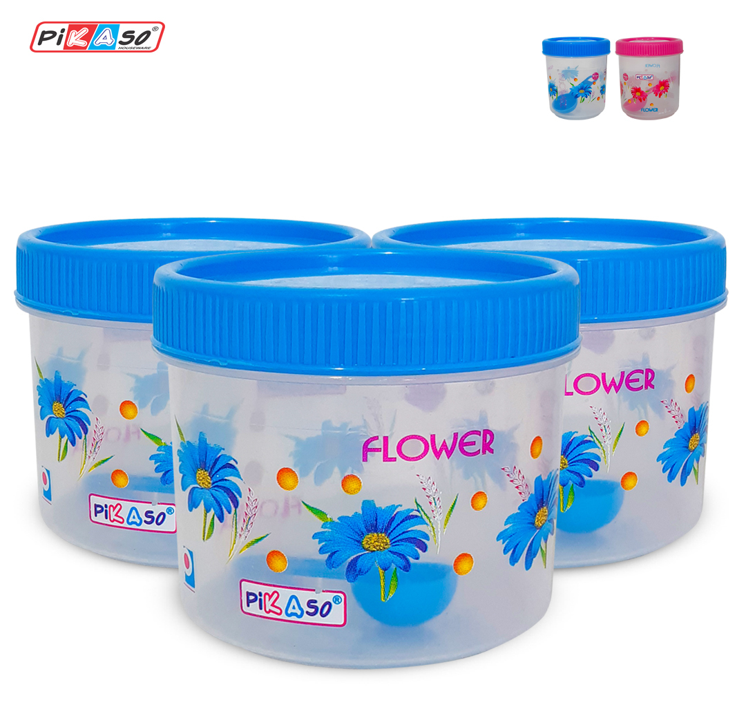 Classic Container 1350 (3 Pc Set) - Polypropylene, 125x125x140 Mm, Pink & Blue | Eco-friendly, Nontoxic, Round, Sanitary Kitchen Food Storage