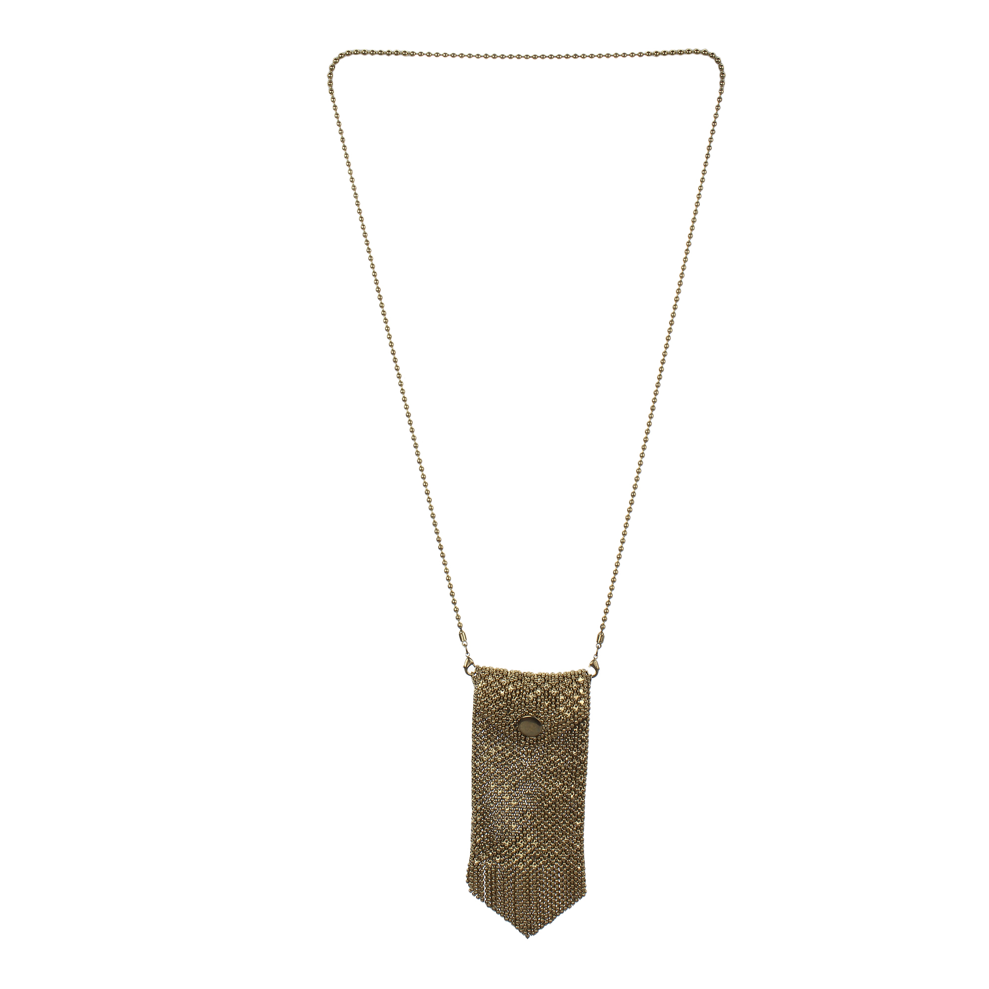 Bead Wallet Necklace - Glass Beads, Copper Alloy Metal, Golden Color | Ideal For Parties, Weddings, Anniversaries, Engaging Gifts, Enhances Saree Look