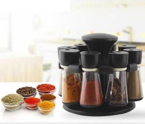 Spice Rack 16 Pcs - ABS Plastic & Polycarbonate Set | Unique Rotating Design, 2-Tier Multi-Color Storage with Steel Caps for Easy Access