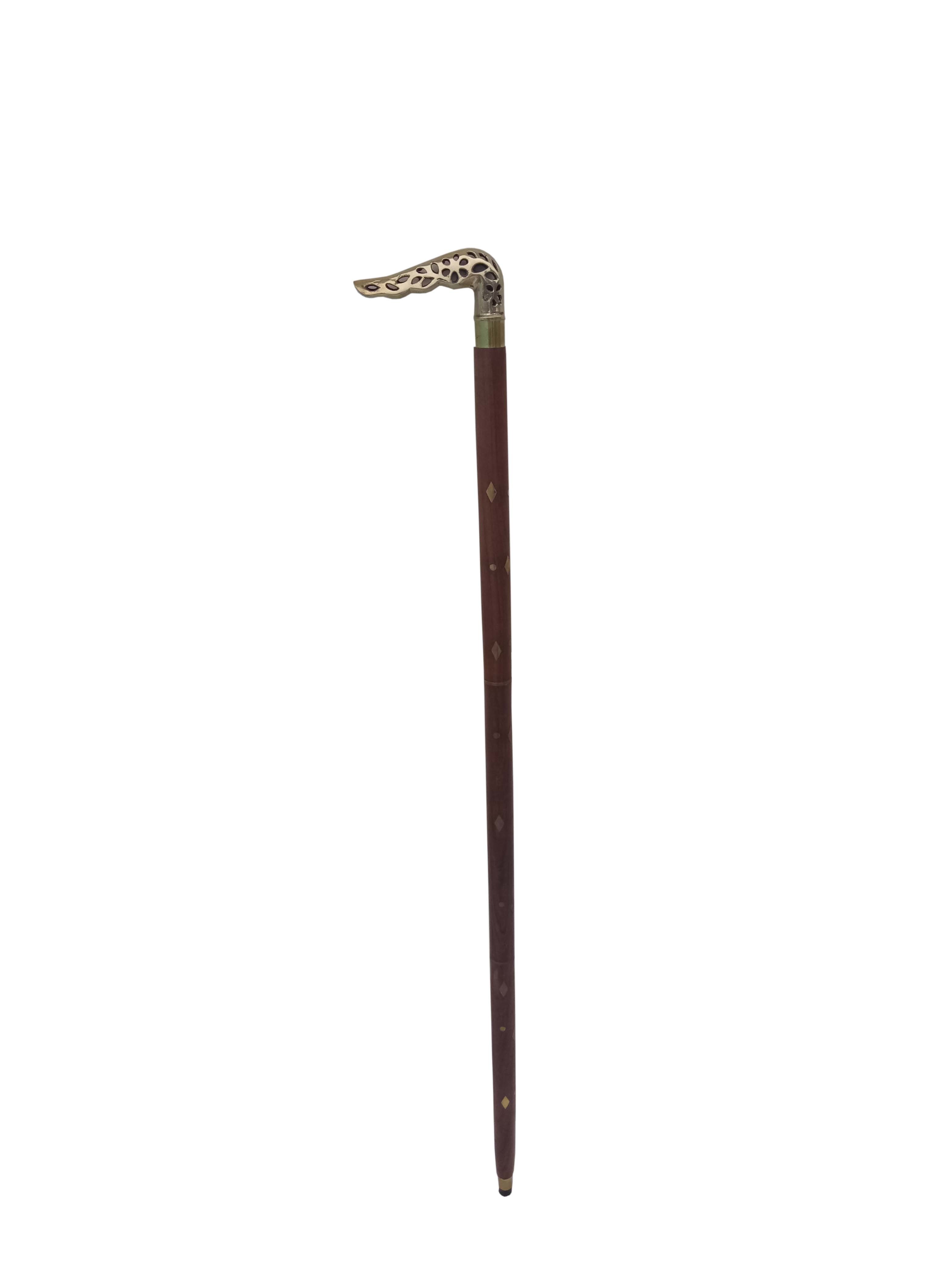 Brass Leaf Design With Black Back Wooden Walking Stick