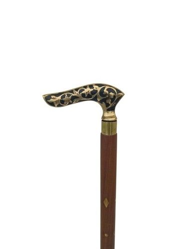 Brass Leaf Handle Wooden Walking Stick