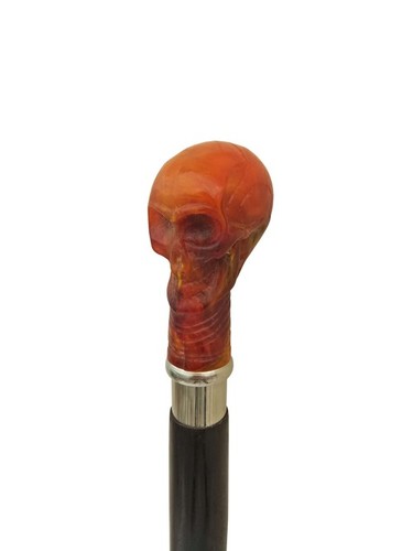 स्कल हेड हैंडल वुडन वॉकिंग स्टिक