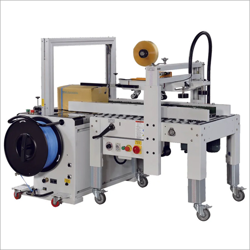 Carton Sealer With Automatic Strapping Machine - Mild Steel, L1373 x W900 x H1375 mm, 20 Cartons/Min Capacity, Adjustable Working Table Height