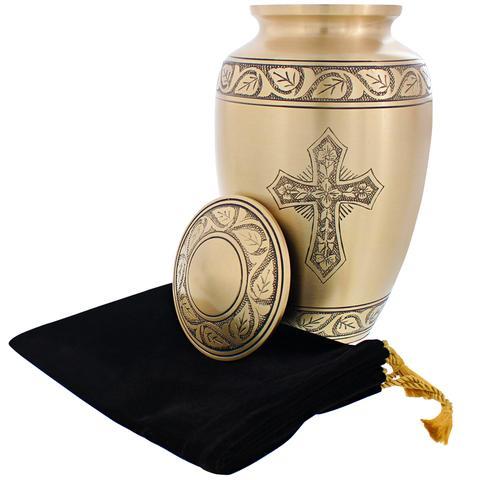 गोल्डन क्रॉस उत्कीर्ण श्मशान कलश
