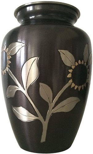 ब्लैक एंड सिल्वर सनफ्लावर श्मशान कलश