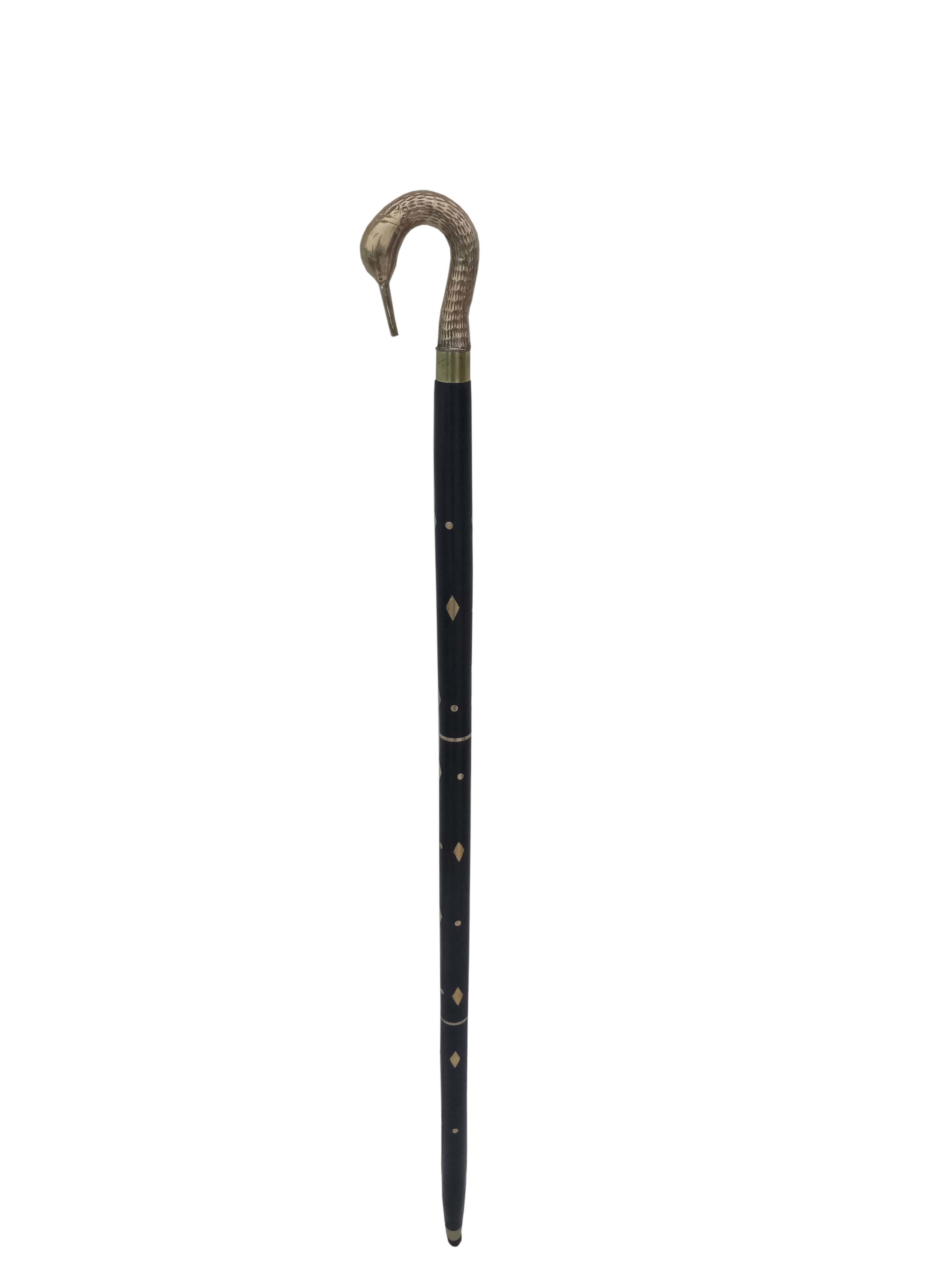 Brass Handle Black Wooden Walking Stick