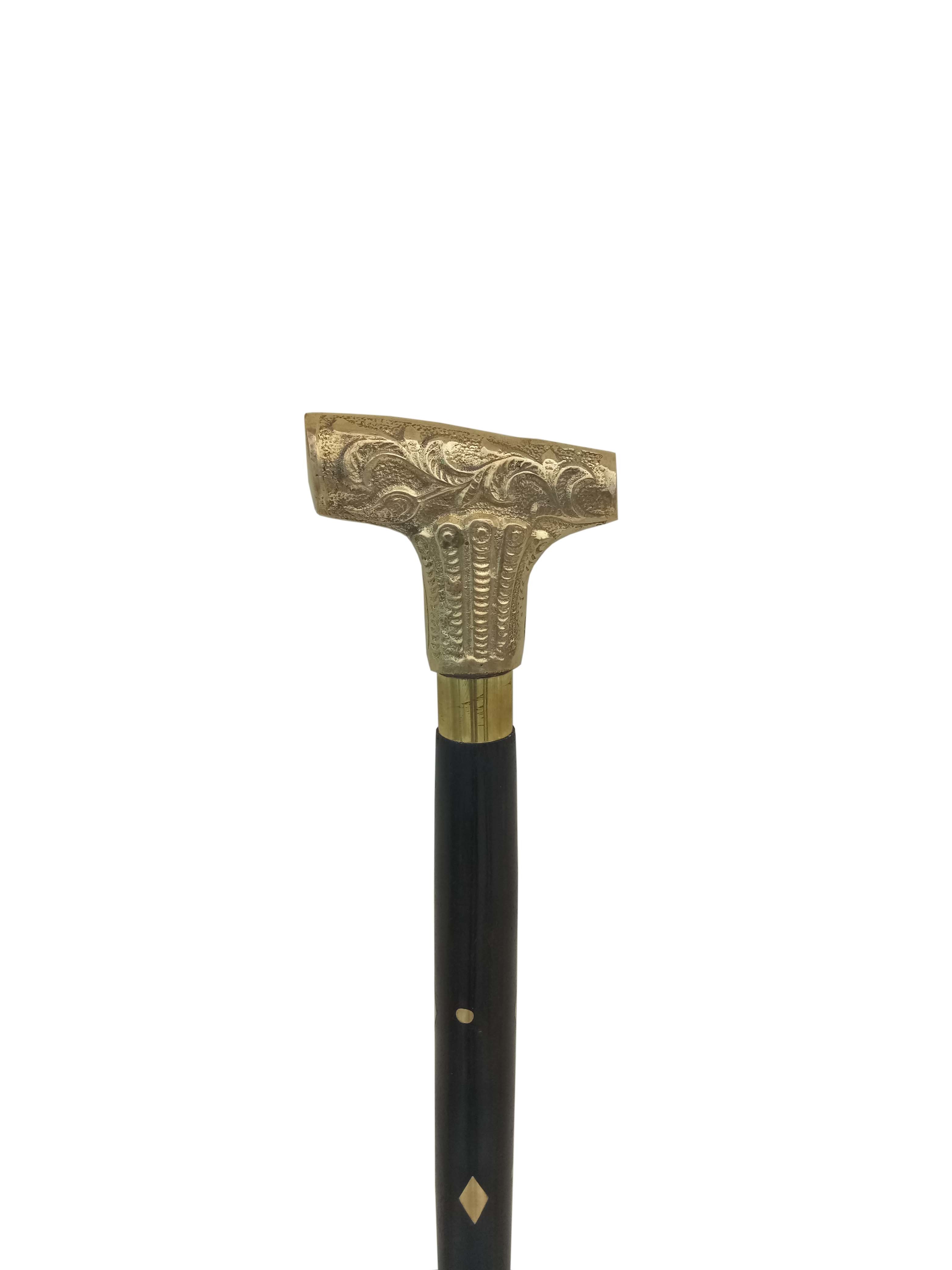 Brass T-handle Black Wooden Walking Stick