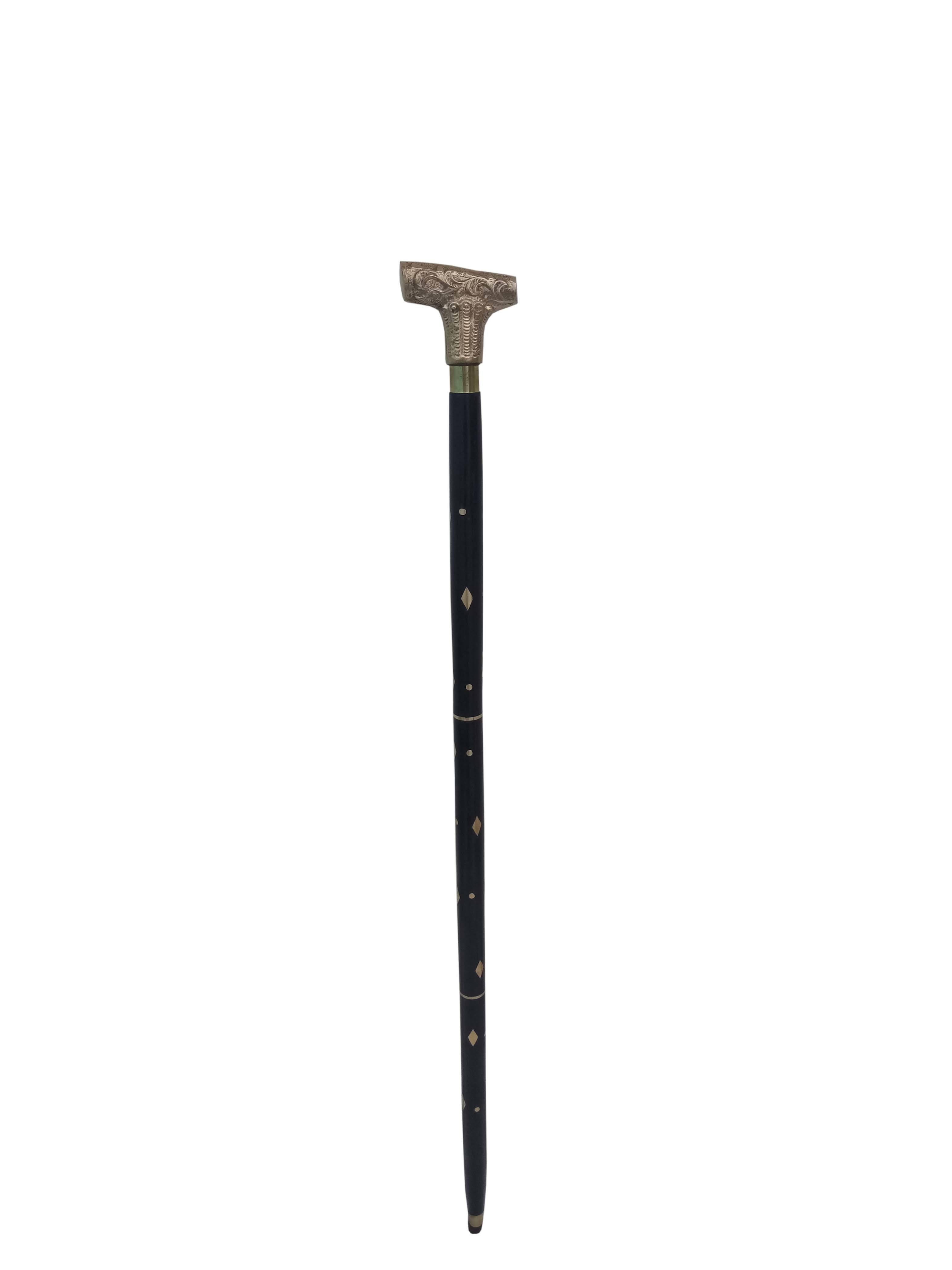 Brass T-handle Black Wooden Walking Stick