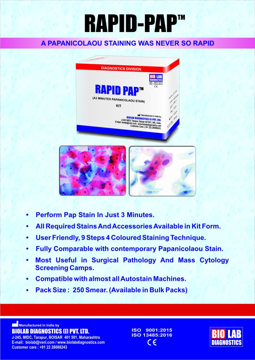 Rapid Pap Stain Kit For Cancer Detection - Result In Only 03 Minutes Shelf Life: 36 Months