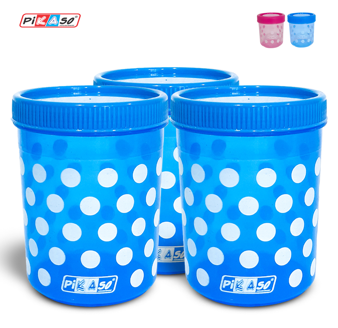 Polka 2100 Container (3 Pc Set) - Polypropylene, 125x125x200 Mm, Pink & Blue | Airtight, Leak Proof, Nontoxic Design, Round Kitchen Storage