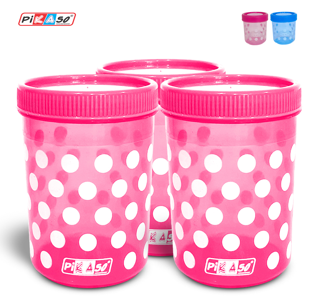 Polka Container 3000 - Polypropylene, 150x150x210 Mm, Pink And Blue | Airtight, Leak Proof, Healthy, Nontoxic Kitchen Container Set