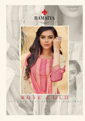 Multi Color Ramaiya Rose Gold Printed Cotton With Neck Work Dress Material Catalog