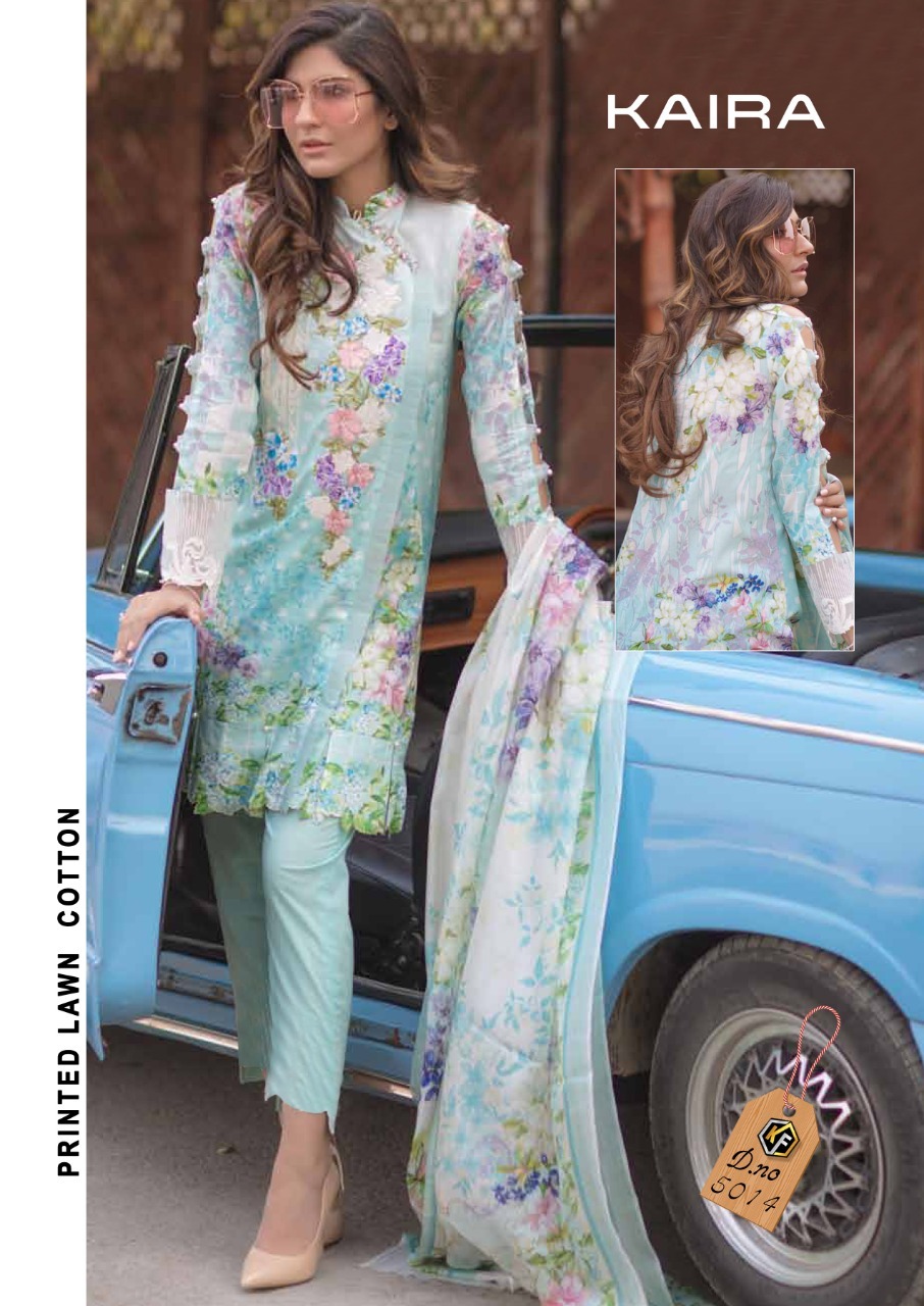 Keval Fab Kaira Luxury Lawn Collection - Cotton Fabric, Unstitched Size With Top 2.50 Mtr, Bottom 2.00 Mtr, Dupatta 2.25 Mtr | Multi Color, Printed Design, Traditional Ethnic Wear, Washable