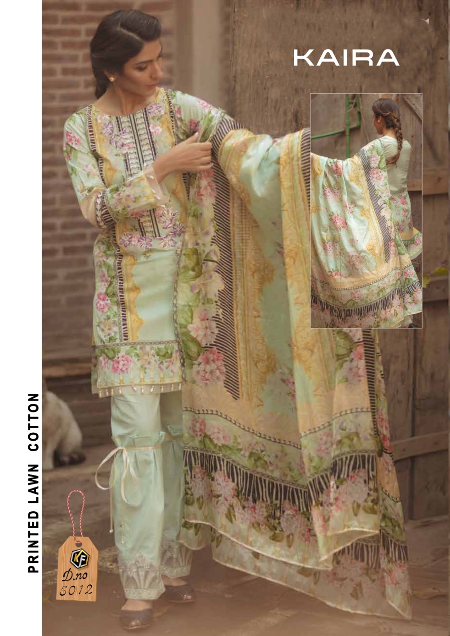 Keval Fab Kaira Luxury Lawn Collection - Cotton Fabric, Unstitched Size With Top 2.50 Mtr, Bottom 2.00 Mtr, Dupatta 2.25 Mtr | Multi Color, Printed Design, Traditional Ethnic Wear, Washable