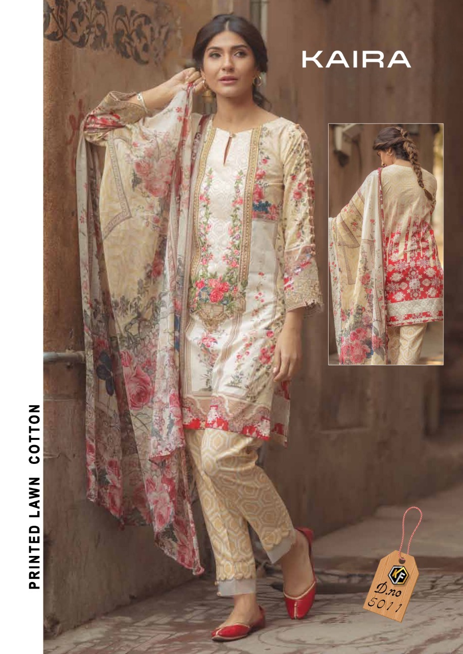 Keval Fab Kaira Luxury Lawn Collection - Cotton Fabric, Unstitched Size With Top 2.50 Mtr, Bottom 2.00 Mtr, Dupatta 2.25 Mtr | Multi Color, Printed Design, Traditional Ethnic Wear, Washable