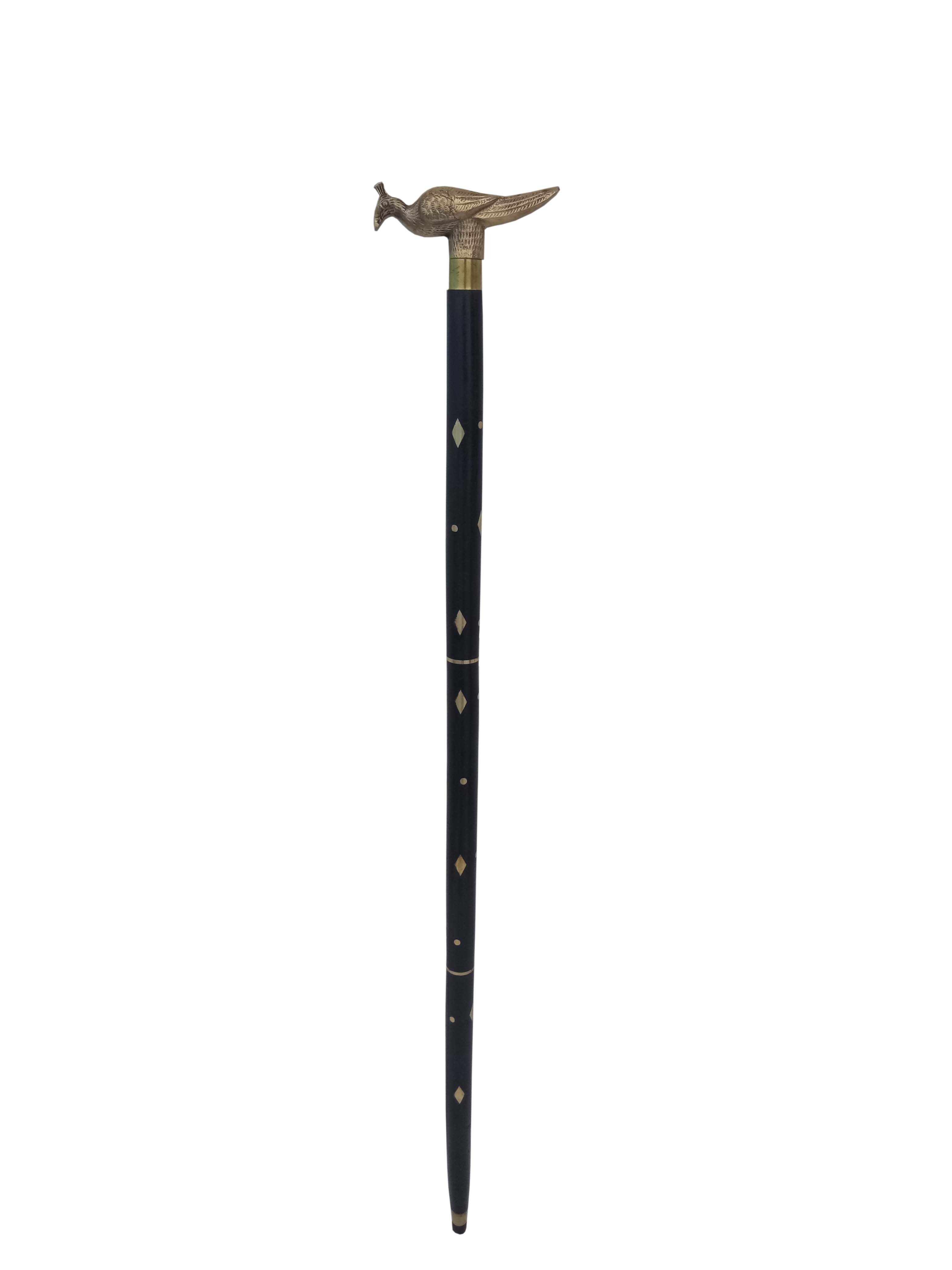Brass Peacock Design Handle With Brass Design Wooden Walking Stick