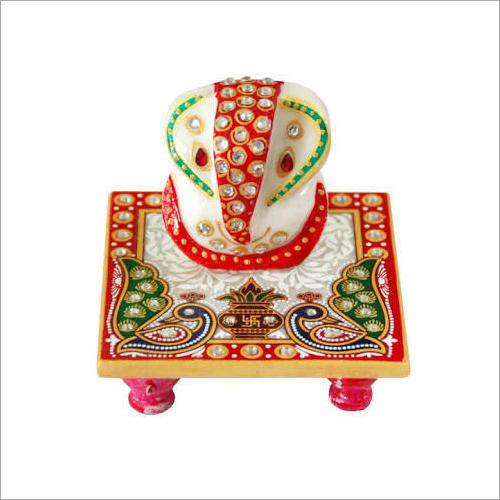 Sculpture Marble Ganesh With Chowki