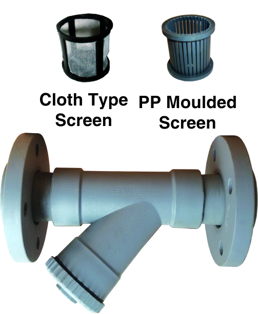 Pp Y Type Strainer - Polypropylene And Pvdf Material, 1/2" Size, Gray Color | Flanged End Connection, 80 Mesh Screen, Medium Pressure Use