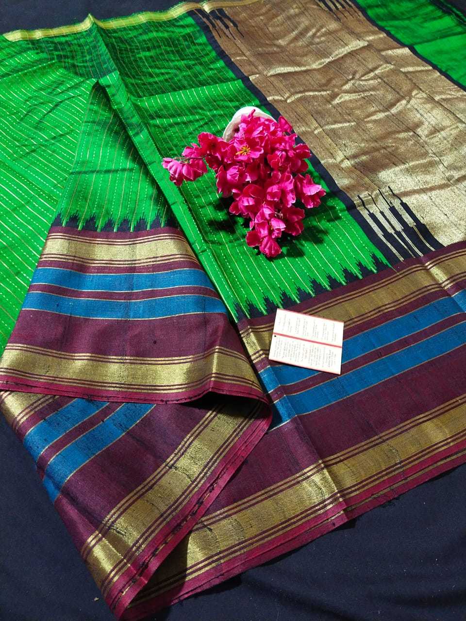 Pure Dupion Raw Silk Handloom Saree - All Over Rain Dot Jari Woven Design With Contrast Pallu And Blouse | Ideal For Parties, Suitable For All Seasons