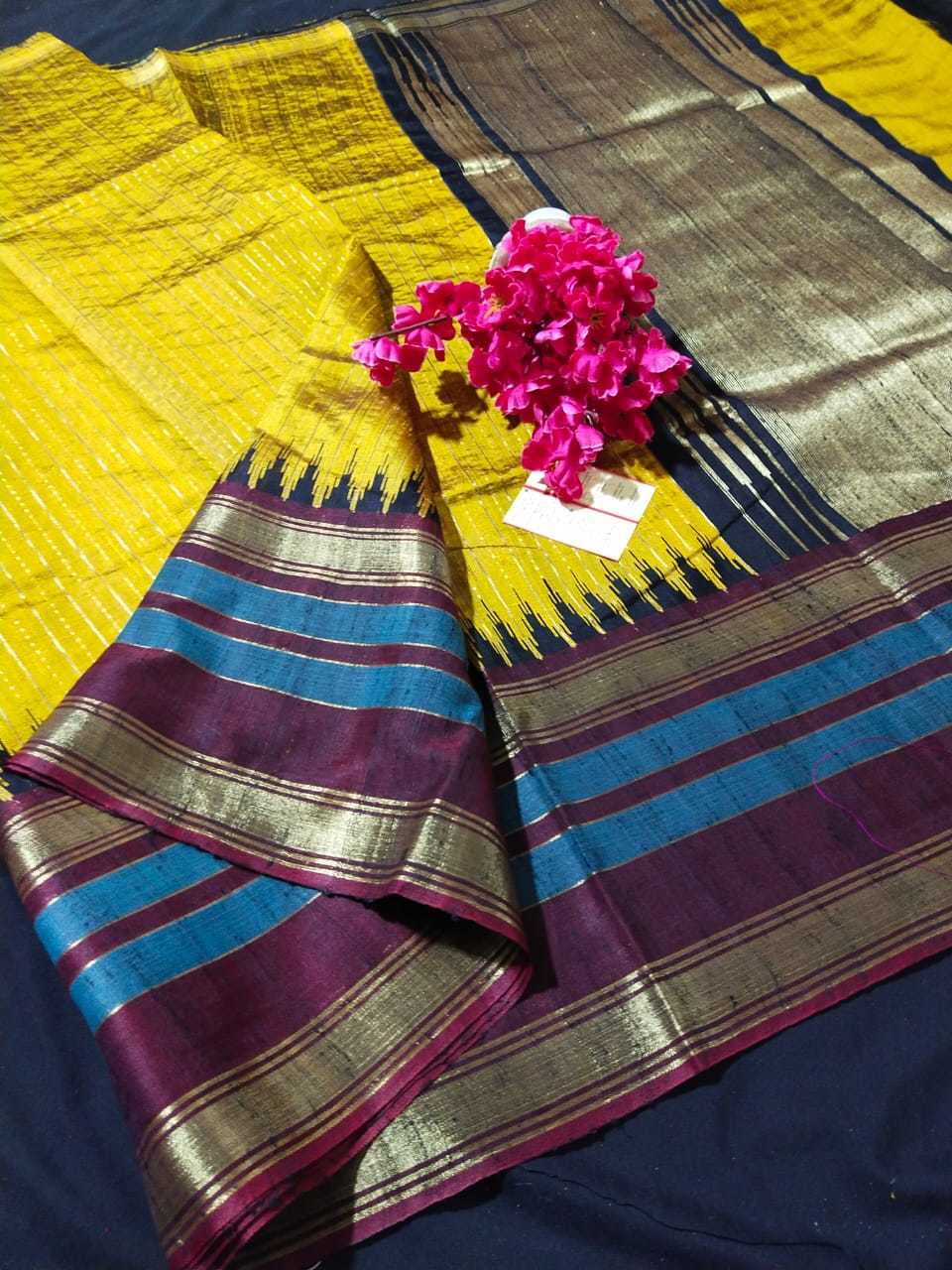 Pure Dupion Raw Silk Handloom Saree - All Over Rain Dot Jari Woven Design With Contrast Pallu And Blouse | Ideal For Parties, Suitable For All Seasons