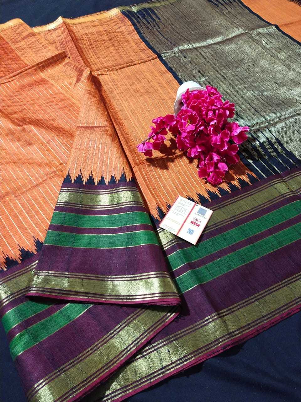 Pure Dupion Raw Silk Handloom Saree - All Over Rain Dot Jari Woven Design With Contrast Pallu And Blouse | Ideal For Parties, Suitable For All Seasons