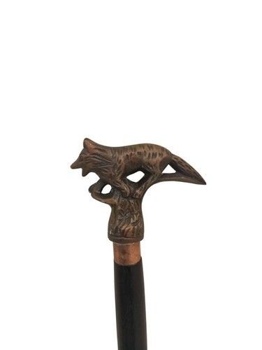 Aluminum Brown Fox Head Black Wooden Walking Stick