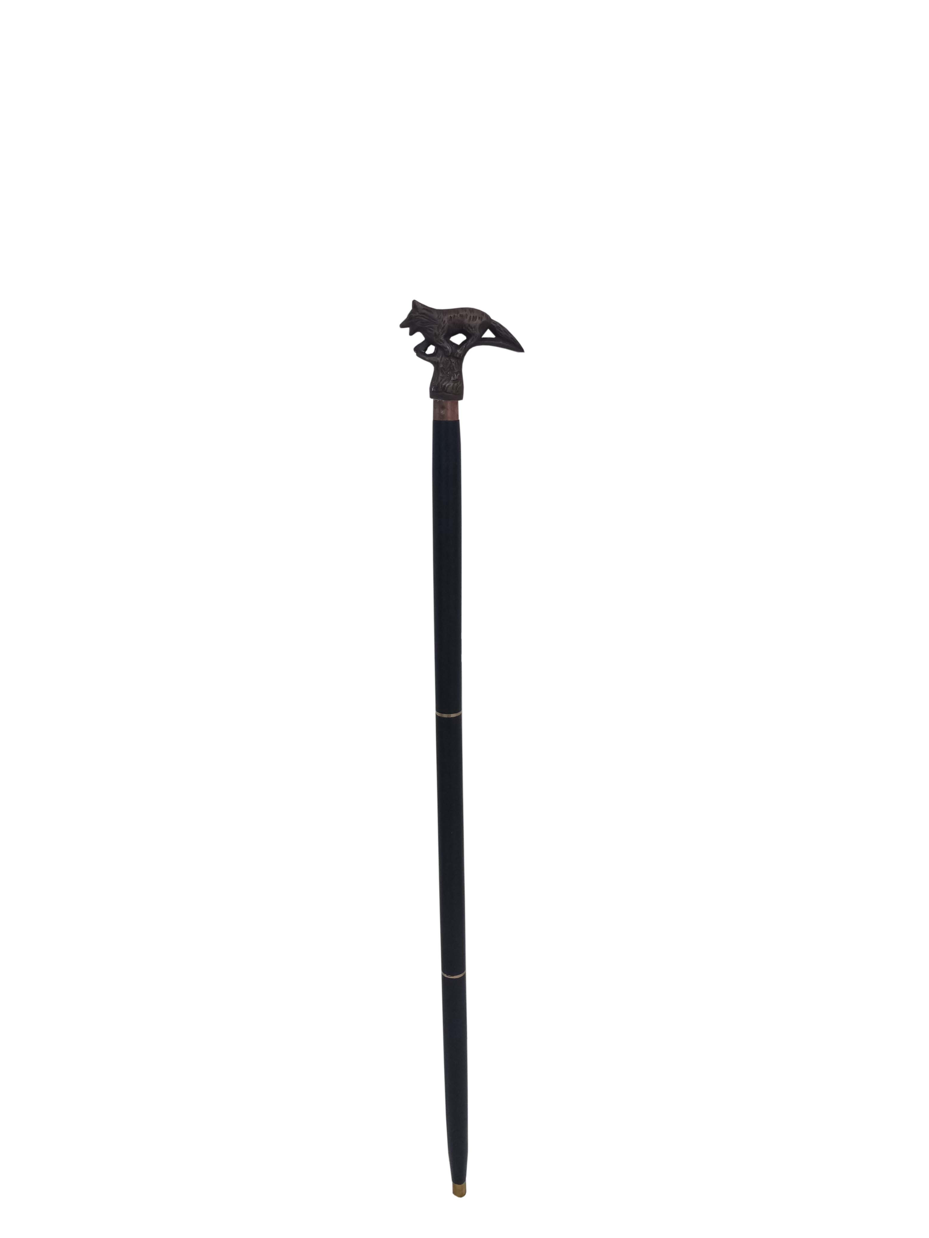 Aluminum Brown Fox Head Black Wooden Walking Stick