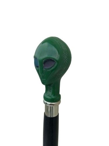 Alien Head Black Wooden Walking Stick