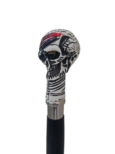 स्कल हेड ब्लैक वुडन वॉकिंग स्टिक