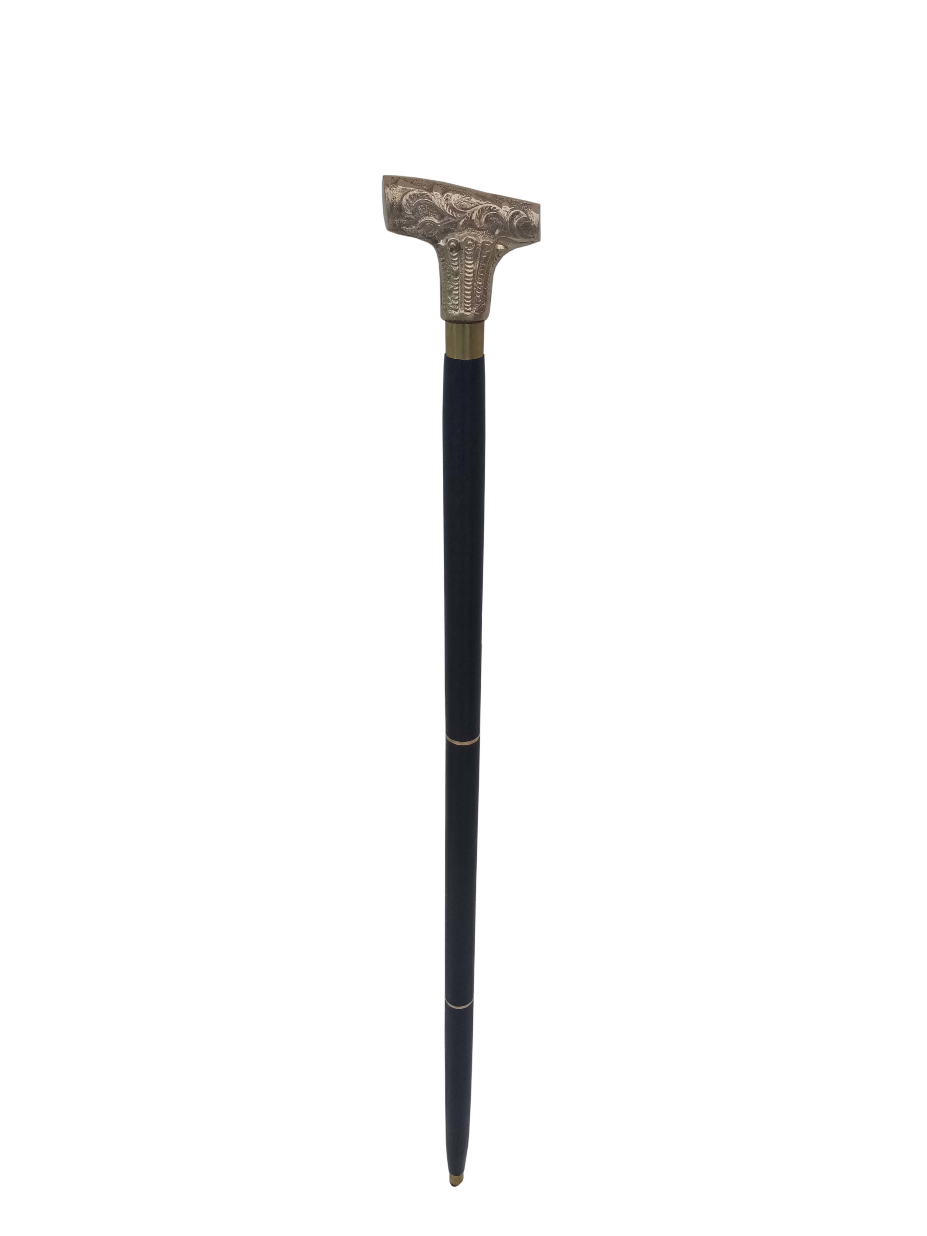 Brass T-type Handle Black Wooden Walking Stick