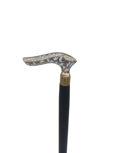 White Leaf Design Brass Handle Wooden Walking Stick