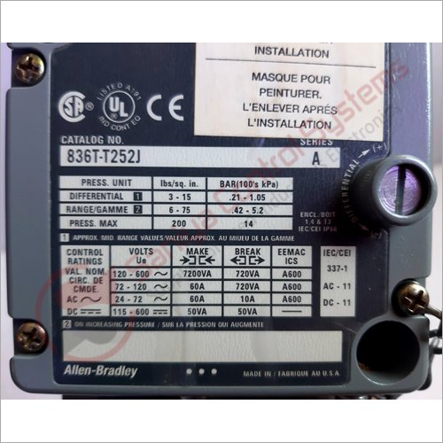 836t-t252j Allen Bradley Pressure Control Switch - Copper Alloy Material, Gray Color | Automatic Water Monitoring, Pump Protection Feature