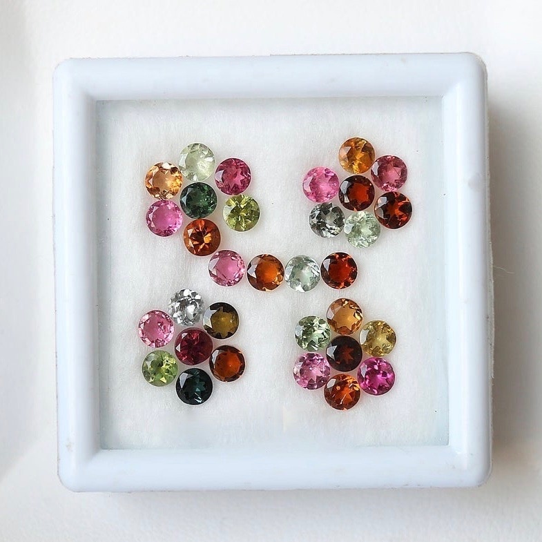 2.5mm Multi Tourmaline Faceted Round Loose Gemstones Grade: Aaa