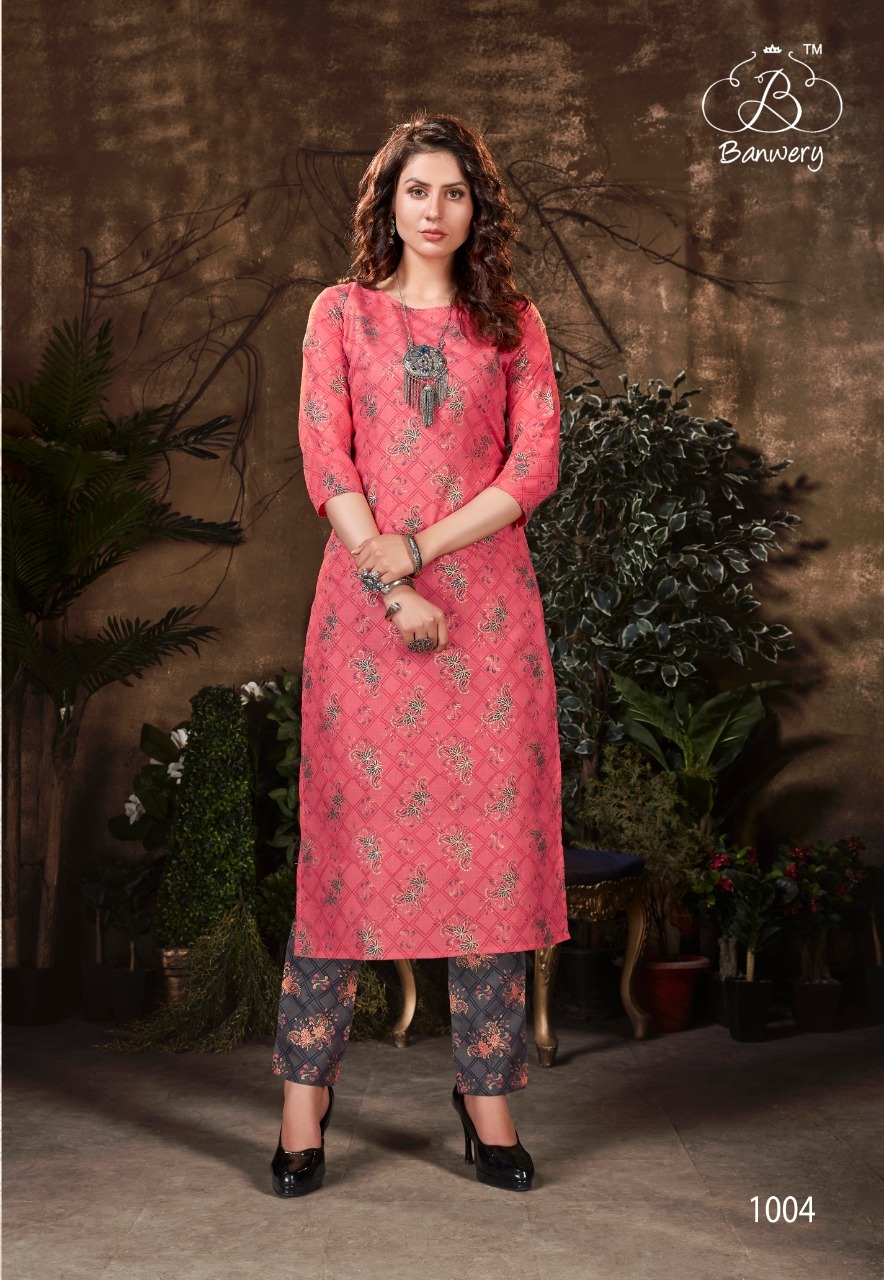 Dry Cleaning Bell Bottam Heavy Magic Slub Two Piece Catalogue Kurti With Pent