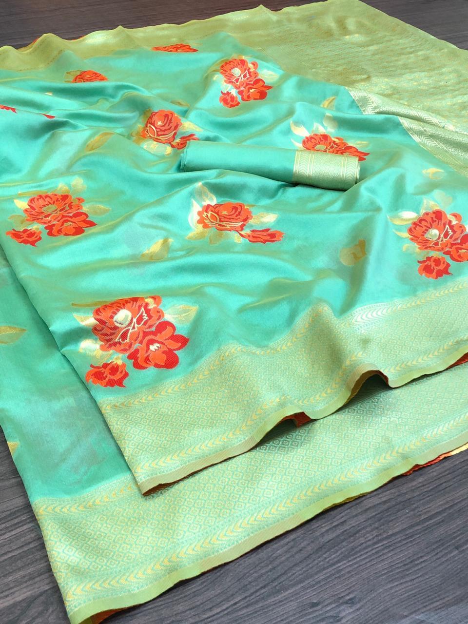 Ladies Pure Silk Saree - Soft Lichi Silk, Beautiful Weaving, Multi Color, Heavy Weaving Rich Pallu, Contrast Blouse, Ideal For Traditional Occasions