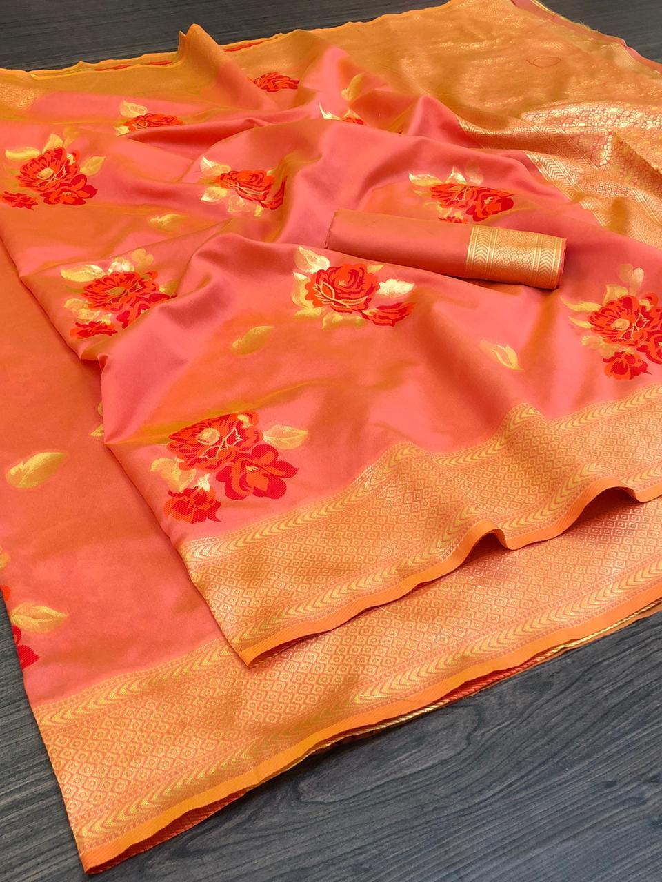 Ladies Pure Silk Saree - Soft Lichi Silk, Beautiful Weaving, Multi Color, Heavy Weaving Rich Pallu, Contrast Blouse, Ideal For Traditional Occasions