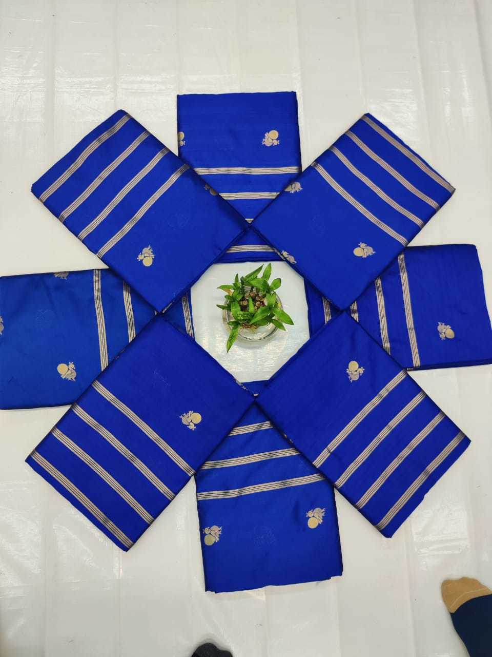Lichi Silk Saree - Blue Color With Golden Jari, Elegant Full Weaving Jacquard Blouse Piece, Trendy And Grand Look For Traditional Occasions