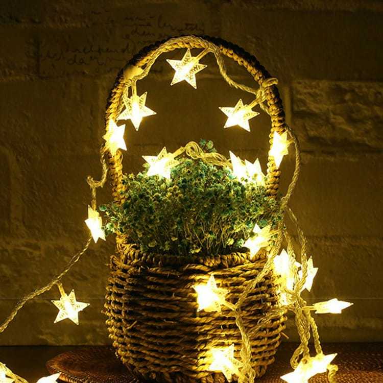 Solar Star Shaped Waterproof String Light - 30 Leds, 20 Feet Long | Abs Plastic, 8 Lighting Modes, Warm White Illumination, 6-month Warranty