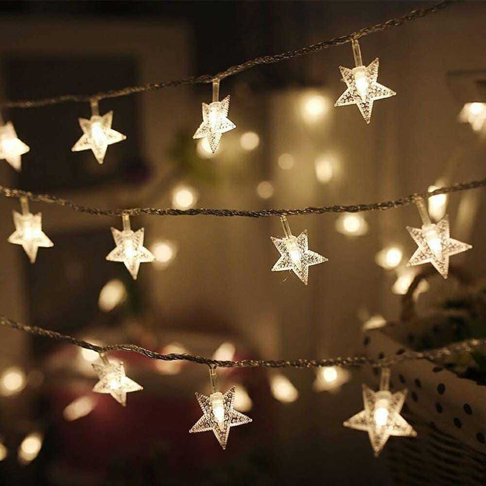 Solar Star Shaped Waterproof String Light - 30 Leds, 20 Feet Long | Abs Plastic, 8 Lighting Modes, Warm White Illumination, 6-month Warranty