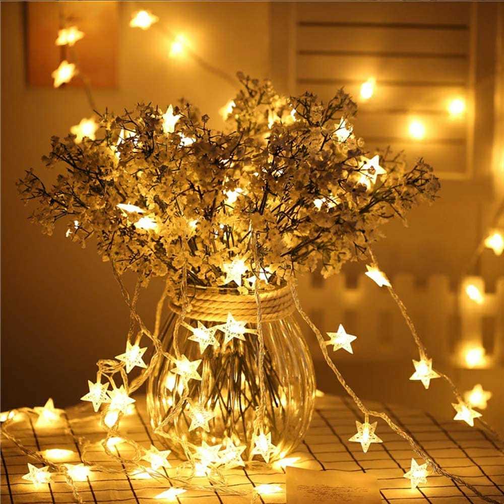 Solar Star Shaped Waterproof String Light - 30 Leds, 20 Feet Long | Abs Plastic, 8 Lighting Modes, Warm White Illumination, 6-month Warranty