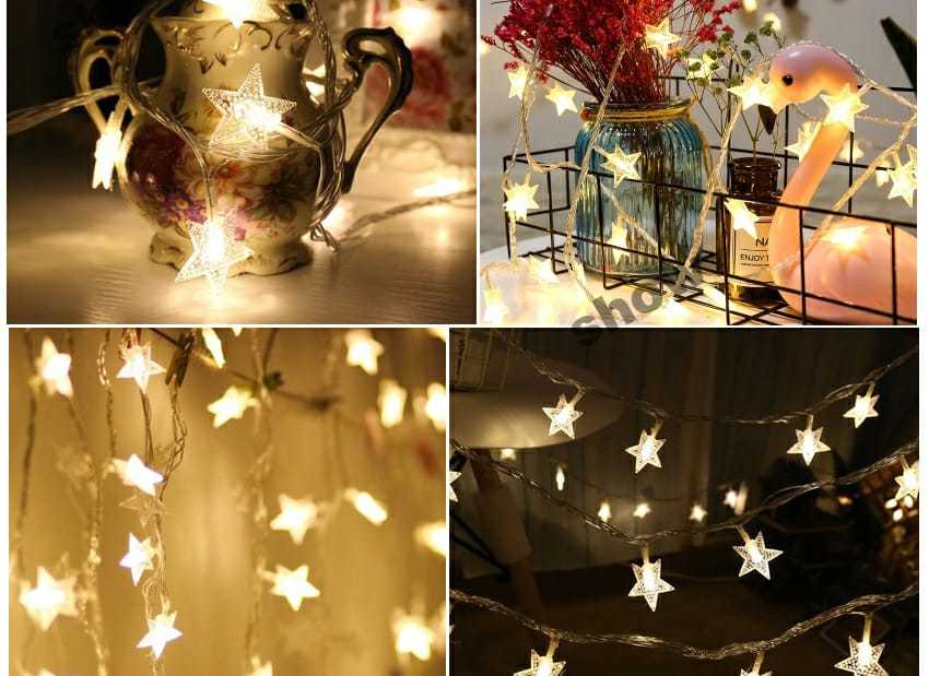 Solar Star Shaped Waterproof String Light - 30 Leds, 20 Feet Long | Abs Plastic, 8 Lighting Modes, Warm White Illumination, 6-month Warranty