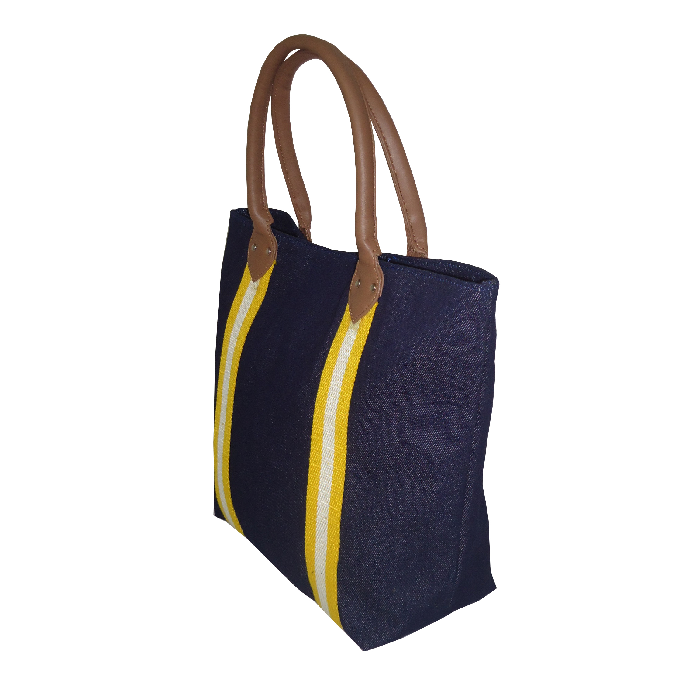 Denim Shopping Bag - Denim Material, 30x40x14 Cm Size, Customized Color, Pu Handle, Magnet Button Closure, Eco-friendly And Re-usable Design, Inside Pockets For Mobile And Zippered Items
